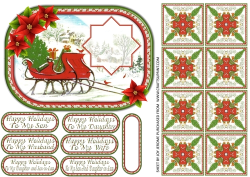  JJ CHRISTMAS SLEIGH 7X5 TEA BAG HAPPY HOLIDAYS VARIOUS FAMILY