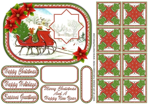 JJ CHRISTMAS SLEIGH 7X5 TEA BAG HAPPY HOLIDAYS OR CHRISTMAS VARIOUS