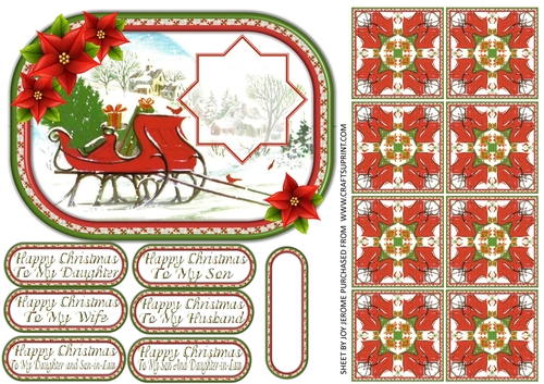 JJ CHRISTMAS SLEIGH 7X5 TEA BAG HAPPY CHRISTMAS VARIOUS FAMILY