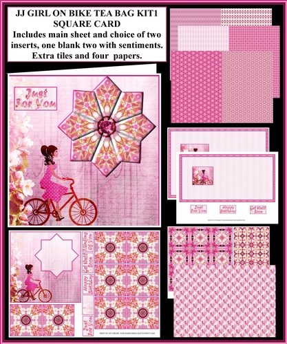  JJ GIRL ON BIKE TEA BAG KIT1 SQUARE CARD