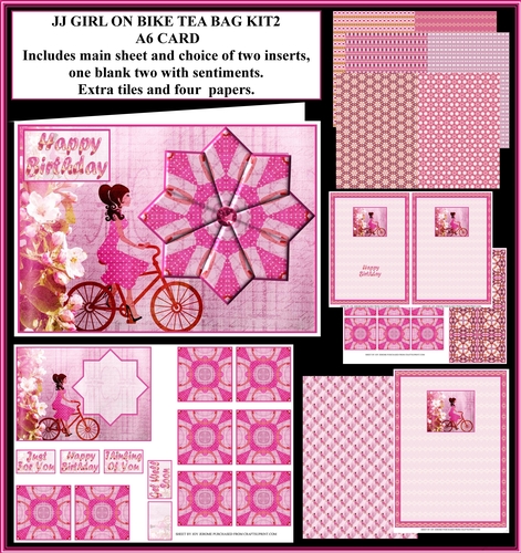 JJ GIRL ON BIKE TEA BAG KIT2 A6 CARD