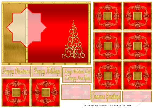  JJ CHRISTMAS RED AND GOLD 7X5 TEA BAG