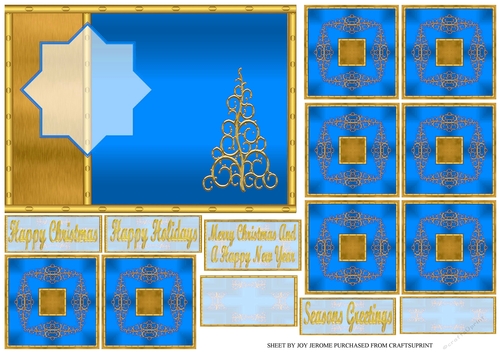 JJ CHRISTMAS BLUE AND GOLD 7X5 TEA BAG