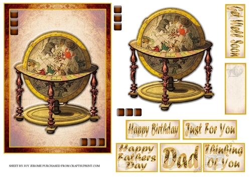  JJ VINTAGE SKY GLOBE 5X7 FATHERS DAY BIRTHDAY AND MORE
