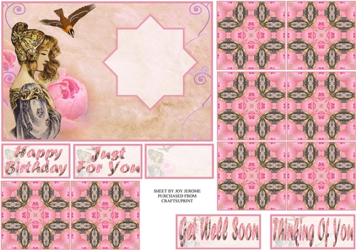 JJ LADY AND BIRD 7X5 TEA BAG CARD