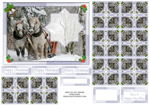 JJ CHRISTMAS HORSES SLEIGH RIDE 7X5 TEA BAG CARD