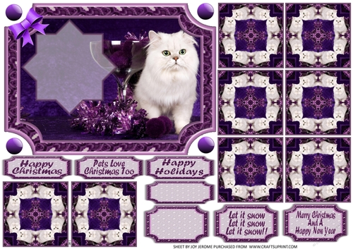 JJ PETS LOVE CHRISTMAS TOO SNOW WHITE CAT 7X5 TEA BAG CARD