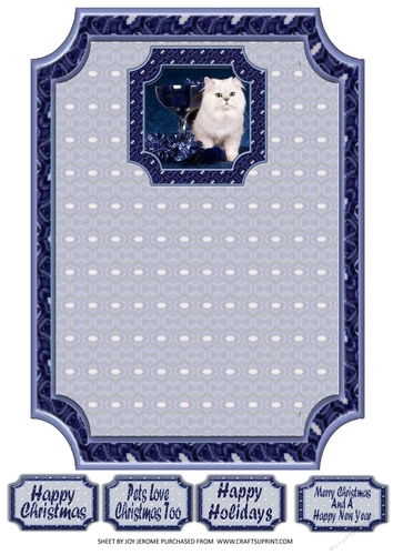 JJ PETS LOVE CHRISTMAS TOO SNOW WHITE CAT BLUE 7X5 LANDSCAPE INSERT