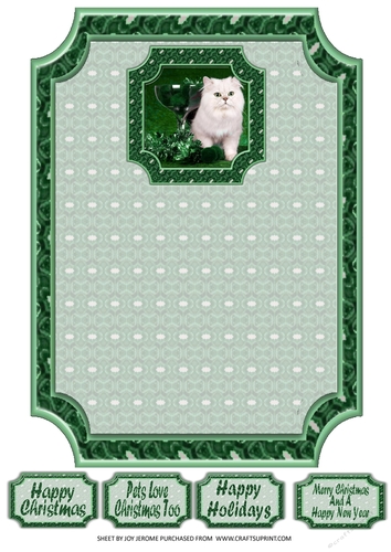 JJ PETS LOVE CHRISTMAS TOO SNOW WHITE CAT GREEN 7X5 LANDSCAPE INSERT