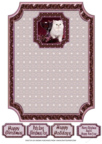 JJ PETS LOVE CHRISTMAS TOO SNOW WHITE CAT ROSEWOOD 7X5 LANDSCAPE INSERT
