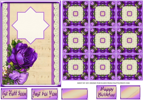 JJ ROSE PURPLE 5X7 TEA BAG CARD