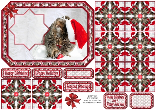 JJ PETS LOVE CHRISTMAS TOO CUTE CAT 7X5 TEA BAG CARD