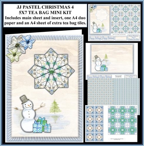 JJ PASTEL CHRISTMAS 4 5X7 TEA BAG CARD MINI KIT