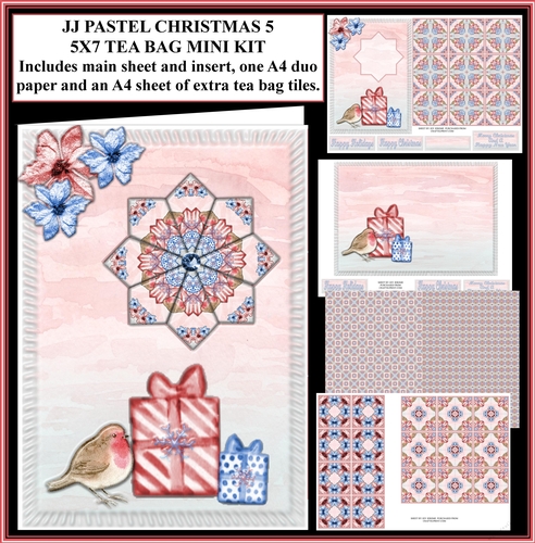 JJ PASTEL CHRISTMAS 5 5X7 TEA BAG CARD MINI KIT