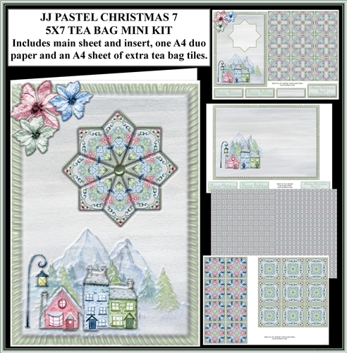 JJ PASTEL CHRISTMAS 7 5X7 TEA BAG CARD MINI KIT