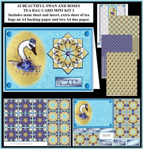 JJ BEAUTIFUL SWAN AND ROSES 7X5 TEA BAG CARD MINI KIT