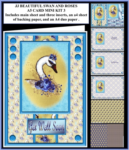 JJ BEAUTIFUL SWAN AND ROSES A5 QUICK CARD MINI KIT