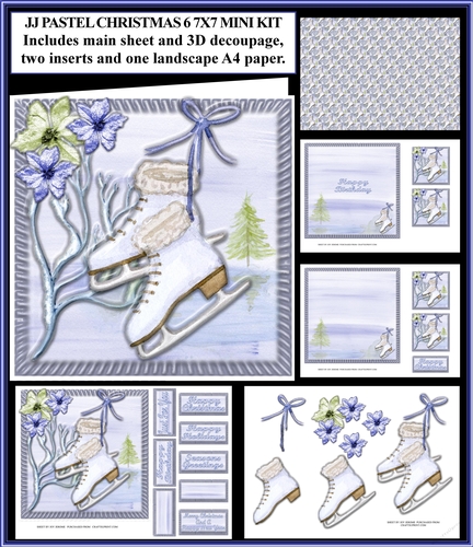 JJ PASTEL CHRISTMAS AND BIRTHDAY 6 7X7 3D DECOUPAGE MINI KIT