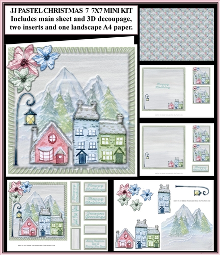 JJ PASTEL CHRISTMAS AND BIRTHDAY 7 7X7 3D DECOUPAGE MINI KIT