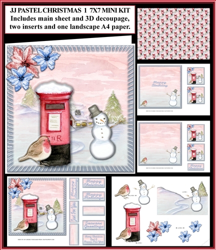 JJ PASTEL CHRISTMAS AND BIRTHDAY 1 7X7 3D DECOUPAGE MINI KIT
