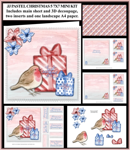 JJ PASTEL CHRISTMAS AND BIRTHDAY 5 7X7 3D DECOUPAGE MINI KIT