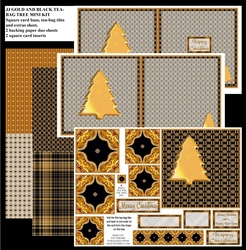 JJ CHRISTMAS GOLD AND BLACK CHRISTMAS TEA-BAG TREE CARD MINI KIT