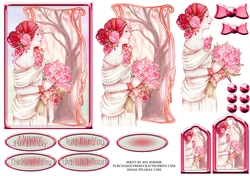 JJ ART NOUVEAU LADY WITH ROSES 6X4 DECOUPAGE PINK