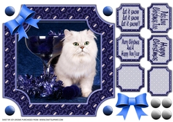 JJ PETS LOVE CHRISTMAS TOO SNOW WHITE CAT BLUE 8x8