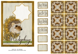 JJ COUNTRY CAPERS HEDGEHOG 5X7 TEA BAG CARD