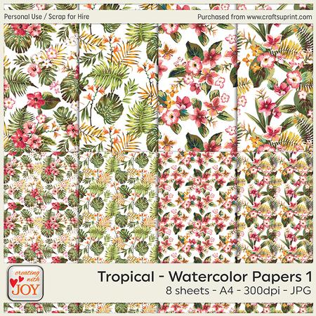A4 Tropical Floral Watercolor Background Papers 1