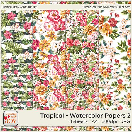 A4 Tropical Floral Watercolor Background Papers 2
