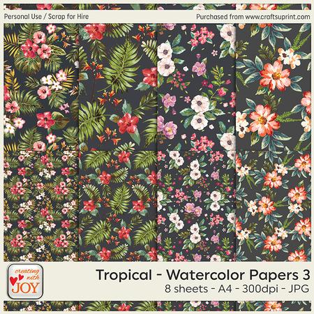 A4 Tropical Floral Watercolor Background Papers 3