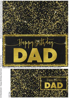 Black and Gold Cut and Fold Birthday Card - Dad