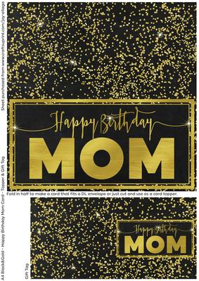 Black and Gold Cut and Fold Birthday Card - Mom