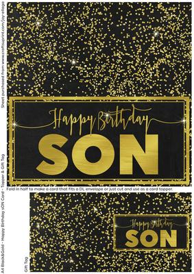 Black and Gold Cut and Fold Birthday Card - Son