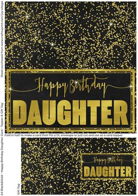 Black and Gold Cut and Fold Birthday Card - Daughter