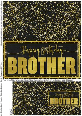 Black and Gold Cut and Fold Birthday Card - Brother
