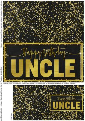 Black and Gold Cut and Fold Birthday Card - Uncle