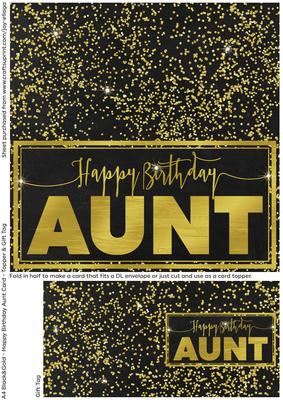 Black and Gold Cut and Fold Birthday Card - Aunt