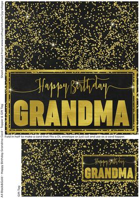 Black and Gold Cut and Fold Birthday Card - Grandma