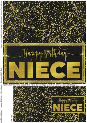 Black and Gold Cut and Fold Birthday Card - Niece