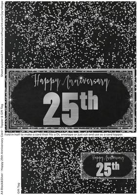 Black and Silver Cut and Fold 25th Silver Wedding Card
