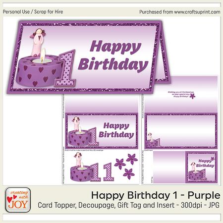 Purple 1st Birthday Angel Card