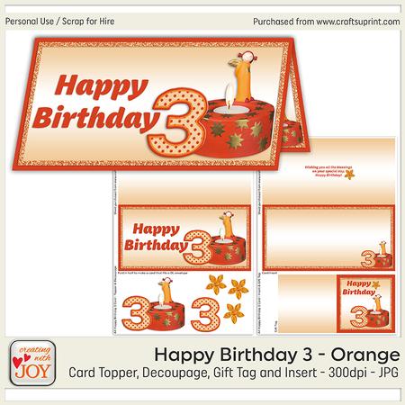Orange 3rd Birthday Angel Card