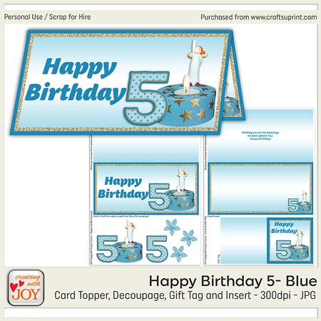 Blue 5th Birthday Angel Card