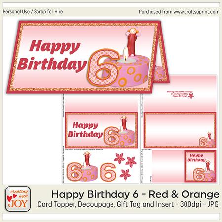 Red Orange 6th Birthday Angel Card