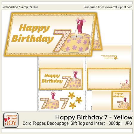 Yellow 7th Birthday Angel Card