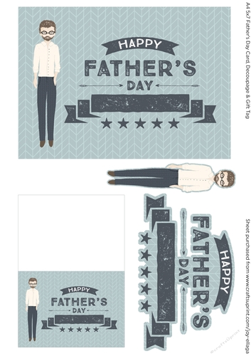 Fathers Day Card Man with Spectacles and beard wearing White Long Sleeves and Chevron-Patterned Slacks
