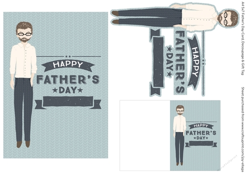 Fathers Day Card Man with Spectacles and beard wearing White Long Sleeves and Chevron-Patterned Slacks