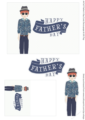 Fathers Day Card Man with Shades and Hat wearing Leaf-Patterned Collared Shirt and Jeans